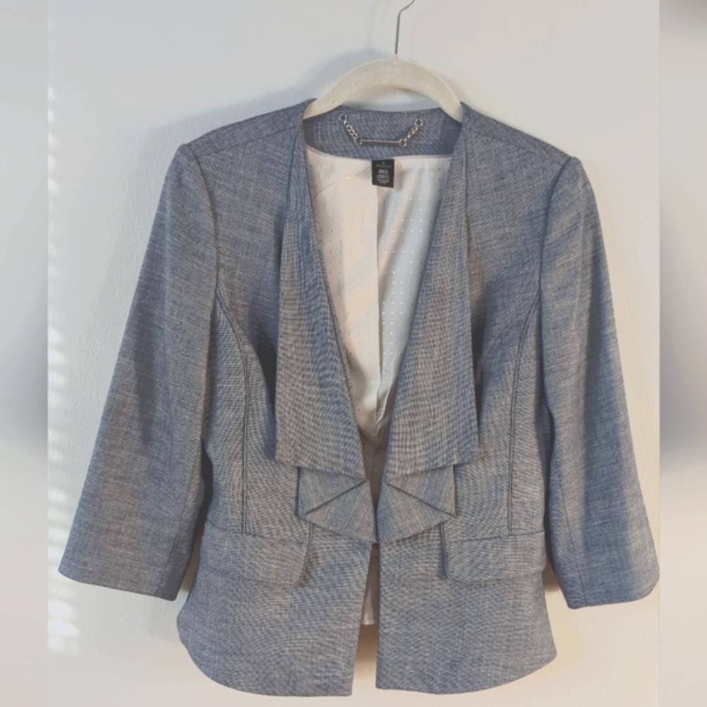 "White Black" Light Blue Structured Blazer,Tailored Fit 3/4Sleeves Sz 4